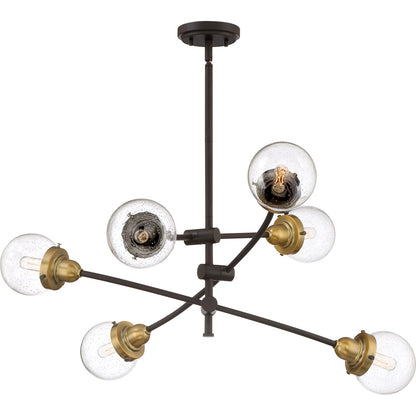 Quoizel Trance 34in 6-Light Chandelier | Industrial Western Bronze and Clear Seedy Glass | Dining Room & Foyer | 34 x 34 x 10.5 in | Model TNC5006WT