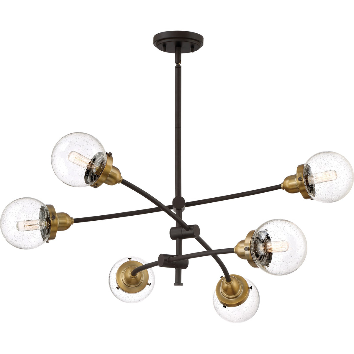 Quoizel Trance 34in 6-Light Chandelier | Industrial Western Bronze and Clear Seedy Glass | Dining Room & Foyer | 34 x 34 x 10.5 in | Model TNC5006WT