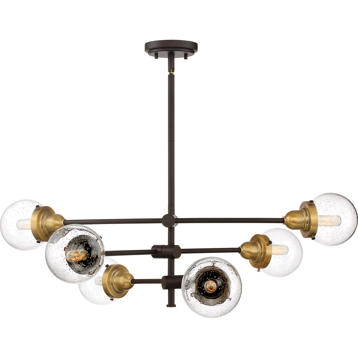Quoizel Trance 34in 6-Light Chandelier | Industrial Western Bronze and Clear Seedy Glass | Dining Room & Foyer | 34 x 34 x 10.5 in | Model TNC5006WT