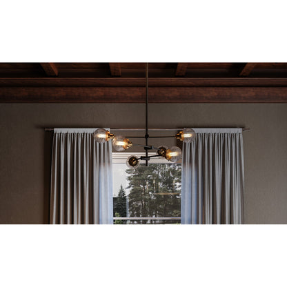 Quoizel Trance 34in 6-Light Chandelier | Industrial Western Bronze and Clear Seedy Glass | Dining Room & Foyer | 34 x 34 x 10.5 in | Model TNC5006WT
