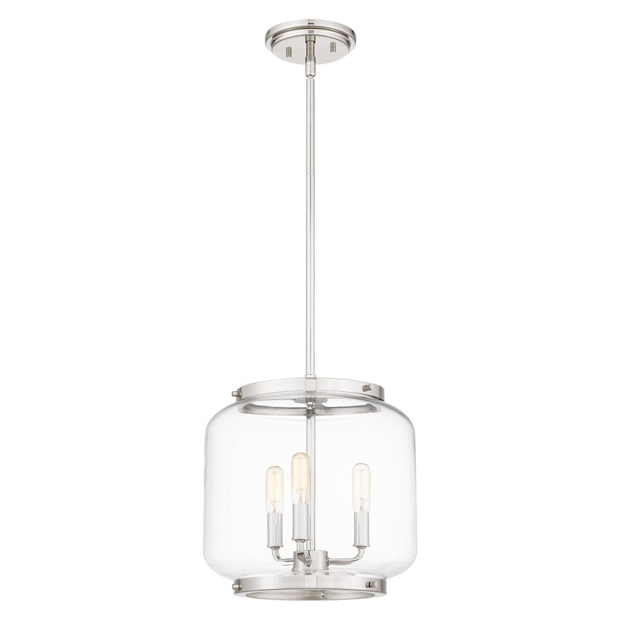 Quoizel Tapley 3 Light Mini Pendant, Polished Nickel/Clear