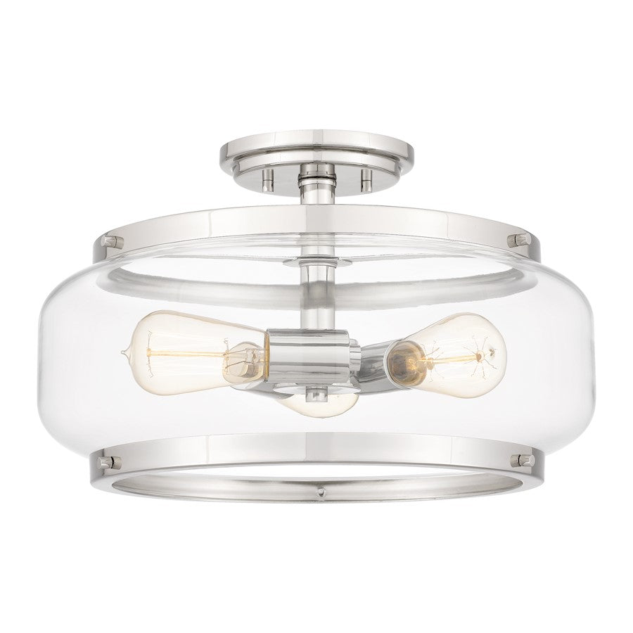 Quoizel Tapley 3 Light Semi-Flush Mount, Polished Nickel/Clear