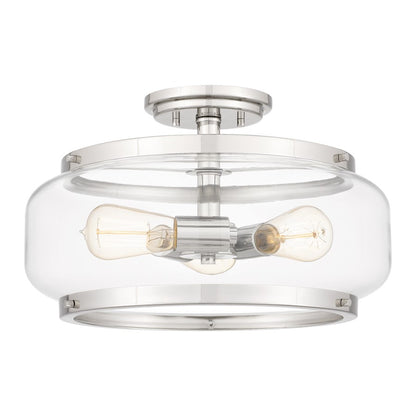 Quoizel Tapley 3 Light Semi-Flush Mount, Polished Nickel/Clear