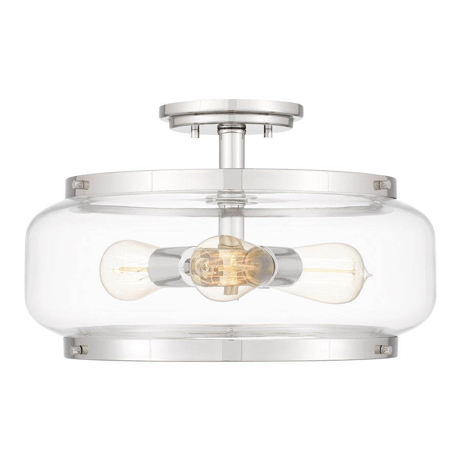 Quoizel Tapley 3 Light Semi-Flush Mount, Polished Nickel/Clear