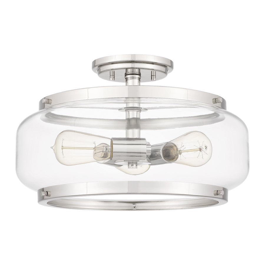 Quoizel Tapley 3 Light Semi-Flush Mount, Polished Nickel/Clear