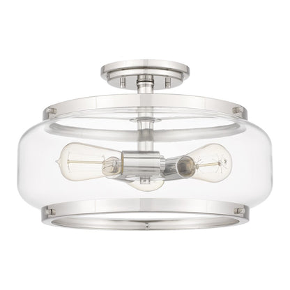 Quoizel Tapley 3 Light Semi-Flush Mount, Polished Nickel/Clear
