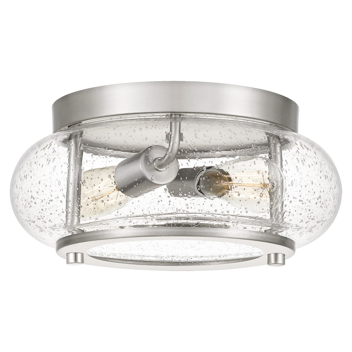 Quoizel Trilogy 12in 2-Light Flush Mount | Industrial Brushed Nickel and Clear Seedy Glass | Hallway & Entryway | 12 x 12 x 5.75 in | Model TRG1612BN