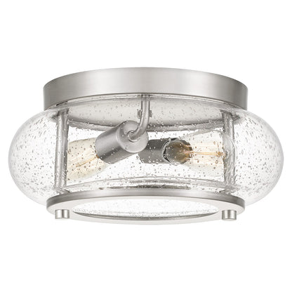 Quoizel Trilogy 12in 2-Light Flush Mount | Industrial Brushed Nickel and Clear Seedy Glass | Hallway & Entryway | 12 x 12 x 5.75 in | Model TRG1612BN