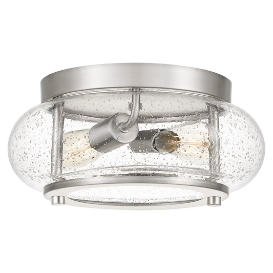 Quoizel Trilogy 12in 2-Light Flush Mount | Industrial Brushed Nickel and Clear Seedy Glass | Hallway & Entryway | 12 x 12 x 5.75 in | Model TRG1612BN