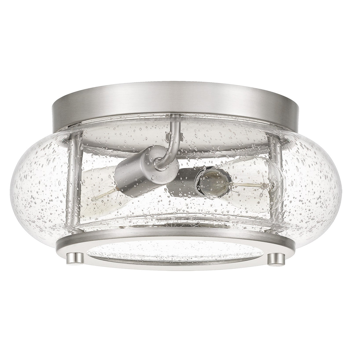Quoizel Trilogy 12in 2-Light Flush Mount | Industrial Brushed Nickel and Clear Seedy Glass | Hallway & Entryway | 12 x 12 x 5.75 in | Model TRG1612BN