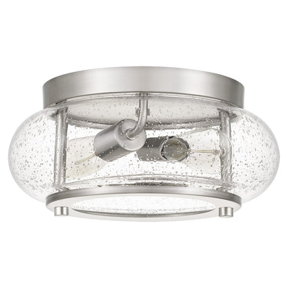 Quoizel Trilogy 12in 2-Light Flush Mount | Industrial Brushed Nickel and Clear Seedy Glass | Hallway & Entryway | 12 x 12 x 5.75 in | Model TRG1612BN
