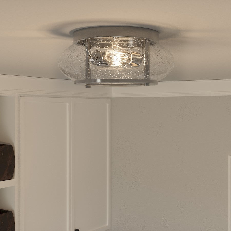 Quoizel Trilogy 12in 2-Light Flush Mount | Industrial Brushed Nickel and Clear Seedy Glass | Hallway & Entryway | 12 x 12 x 5.75 in | Model TRG1612BN