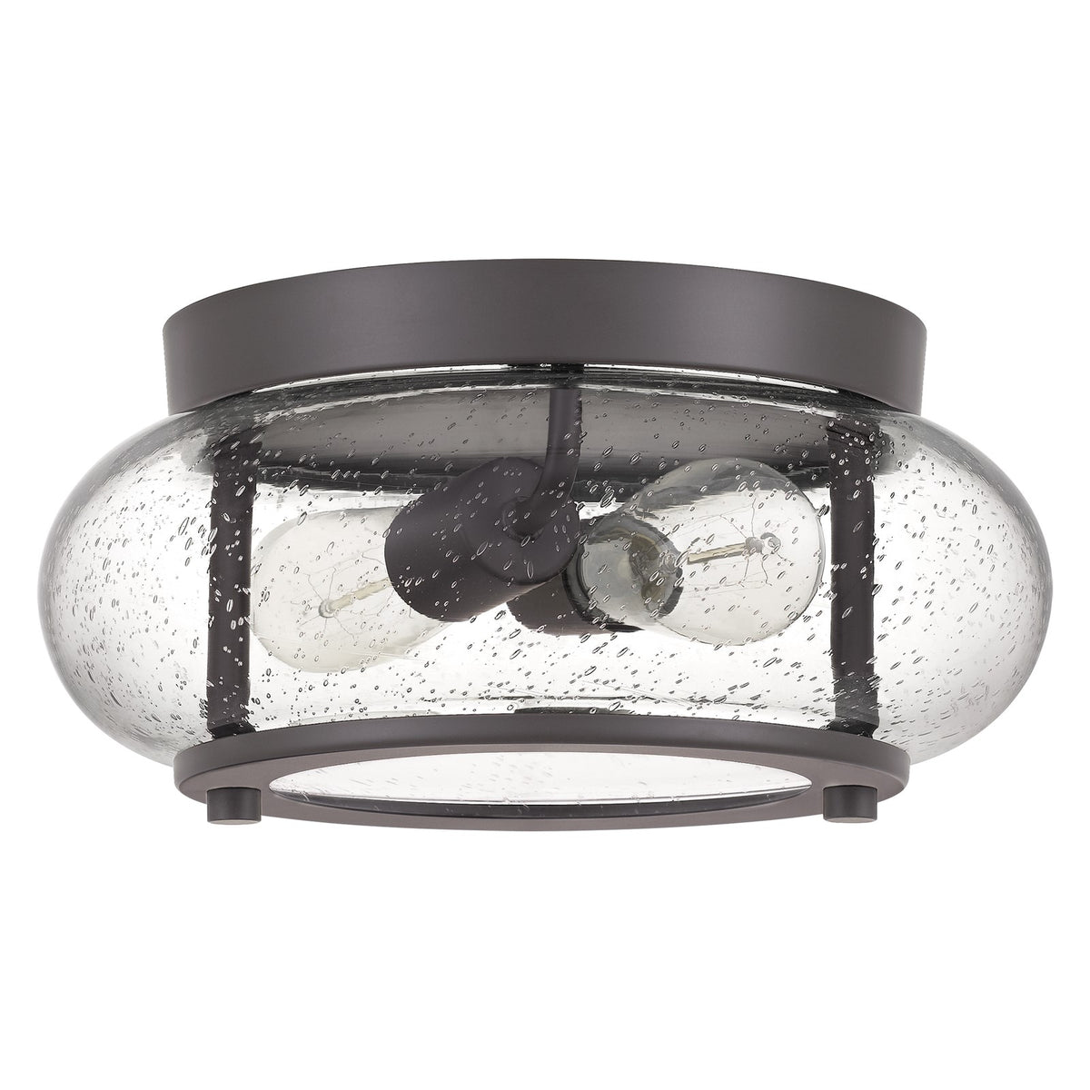 Quoizel Trilogy 12in 2-Light Flush Mount | Industrial Old Bronze and Clear Seedy Glass | Hallway & Entryway | 12 x 12 x 5.75 in | Model TRG1612OZ