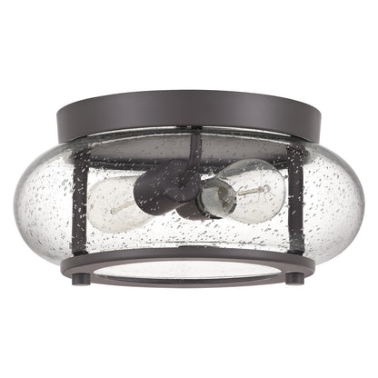 Quoizel Trilogy 12in 2-Light Flush Mount | Industrial Old Bronze and Clear Seedy Glass | Hallway & Entryway | 12 x 12 x 5.75 in | Model TRG1612OZ