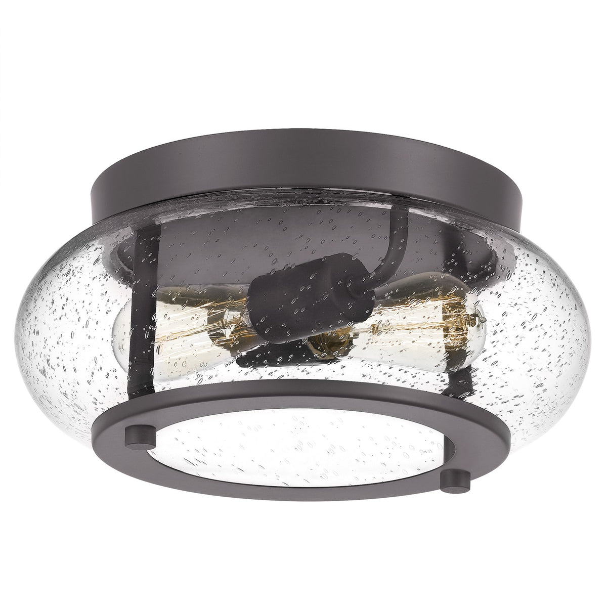 Quoizel Trilogy 12in 2-Light Flush Mount | Industrial Old Bronze and Clear Seedy Glass | Hallway & Entryway | 12 x 12 x 5.75 in | Model TRG1612OZ
