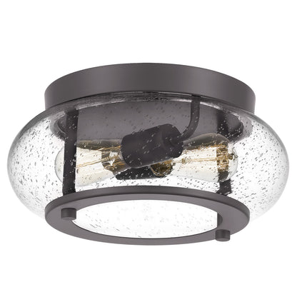 Quoizel Trilogy 12in 2-Light Flush Mount | Industrial Old Bronze and Clear Seedy Glass | Hallway & Entryway | 12 x 12 x 5.75 in | Model TRG1612OZ