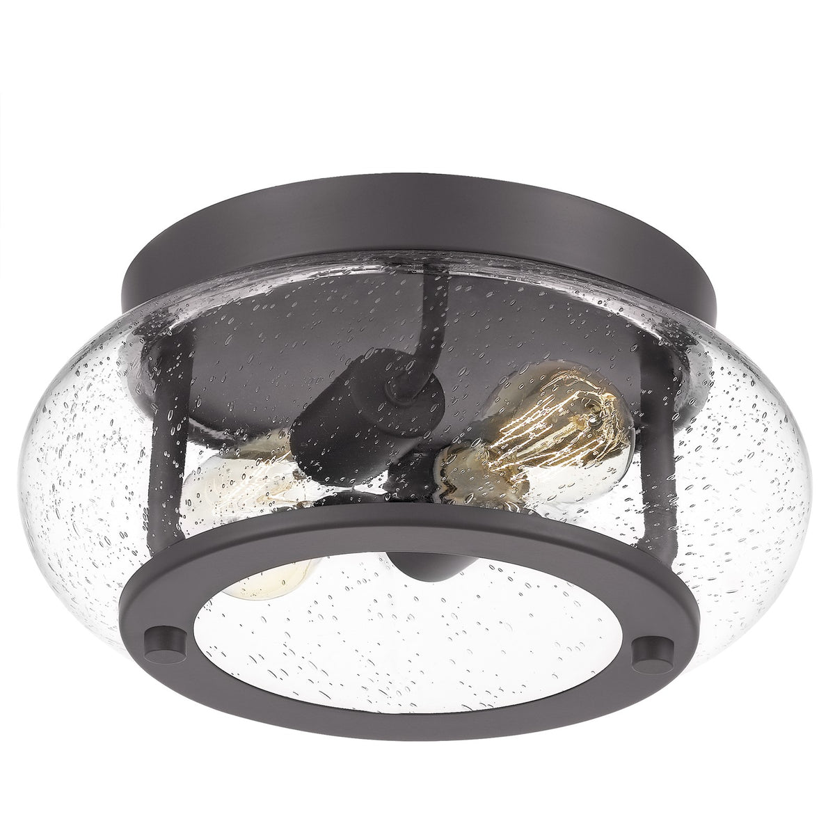 Quoizel Trilogy 12in 2-Light Flush Mount | Industrial Old Bronze and Clear Seedy Glass | Hallway & Entryway | 12 x 12 x 5.75 in | Model TRG1612OZ