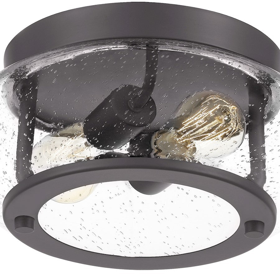 Quoizel Trilogy 12in 2-Light Flush Mount | Industrial Old Bronze and Clear Seedy Glass | Hallway & Entryway | 12 x 12 x 5.75 in | Model TRG1612OZ