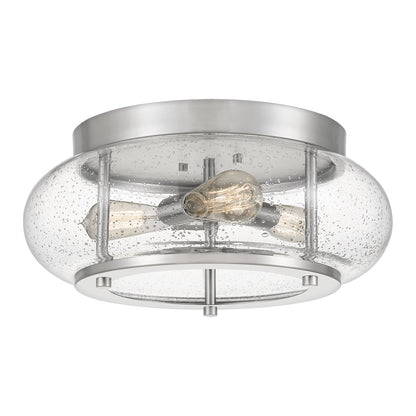 Quoizel Trilogy 16in 3-Light Flush Mount | Industrial Brushed Nickel and Clear Seedy Glass | Kitchen & Entryway | 16 x 16 x 7 in | Model TRG1616BN