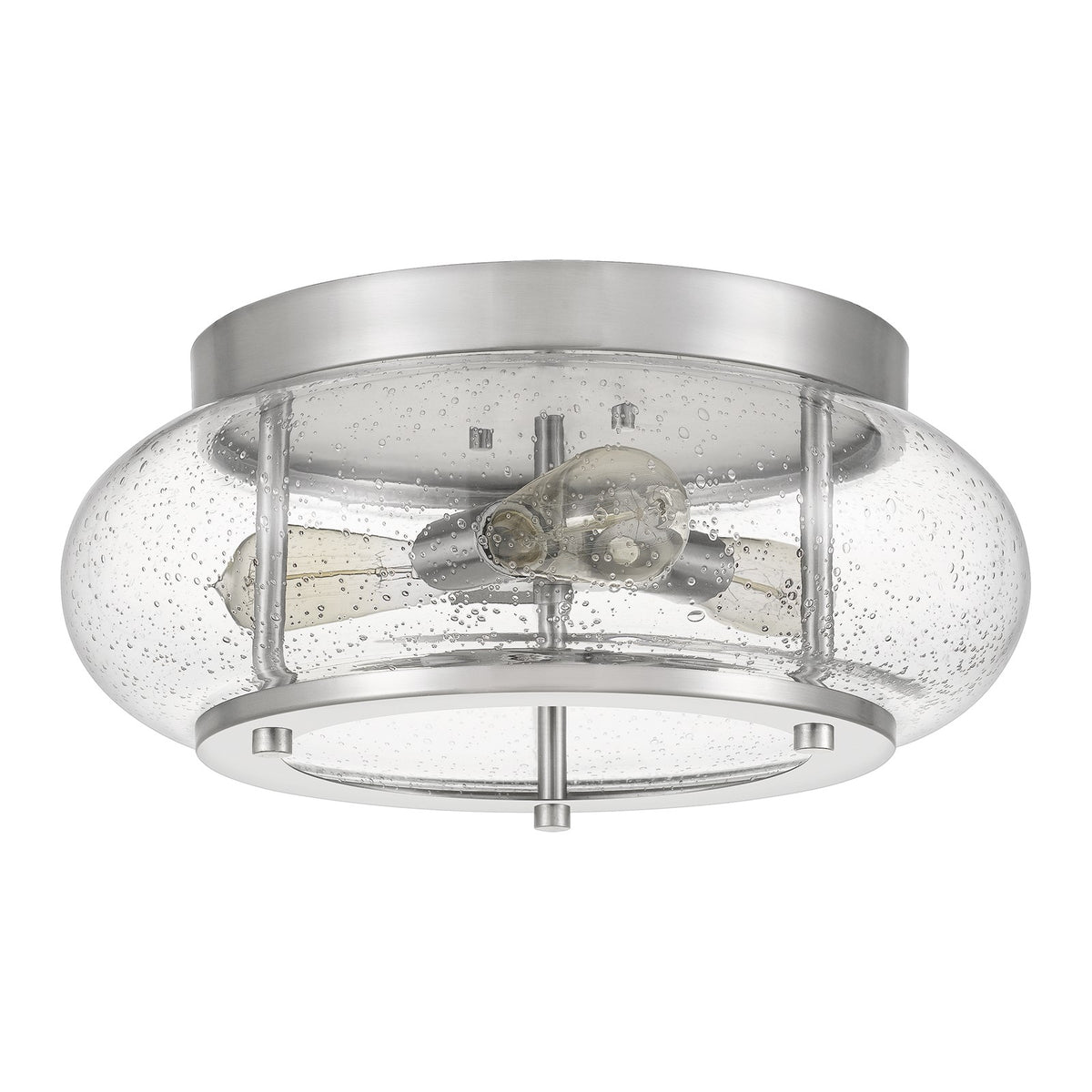 Quoizel Trilogy 16in 3-Light Flush Mount | Industrial Brushed Nickel and Clear Seedy Glass | Kitchen & Entryway | 16 x 16 x 7 in | Model TRG1616BN