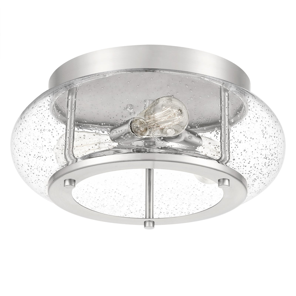 Quoizel Trilogy 16in 3-Light Flush Mount | Industrial Brushed Nickel and Clear Seedy Glass | Kitchen & Entryway | 16 x 16 x 7 in | Model TRG1616BN
