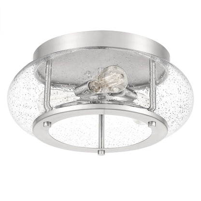 Quoizel Trilogy 16in 3-Light Flush Mount | Industrial Brushed Nickel and Clear Seedy Glass | Kitchen & Entryway | 16 x 16 x 7 in | Model TRG1616BN
