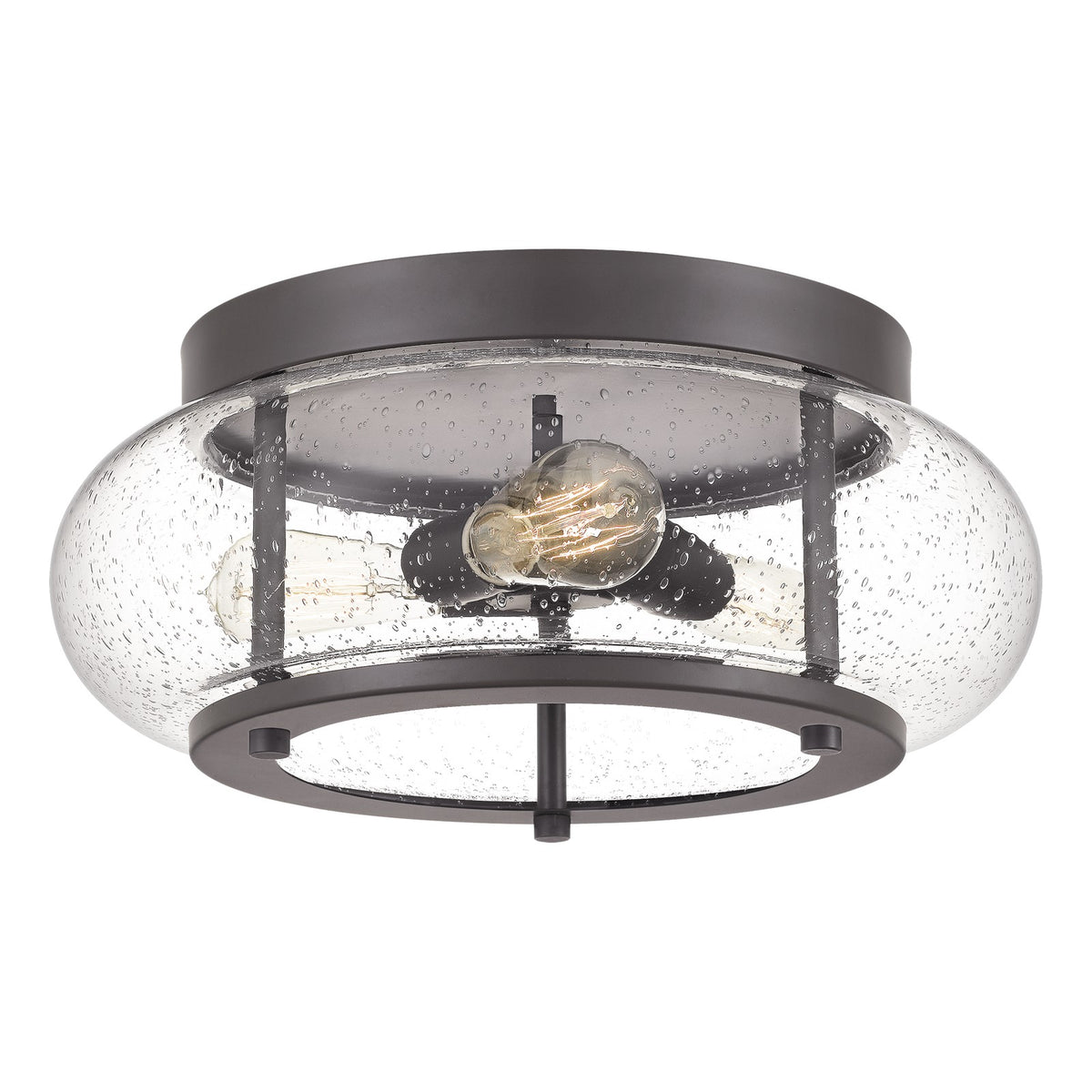 Quoizel Trilogy 16in 3-Light Flush Mount | Industrial Old Bronze and Clear Seedy Glass | Hallway & Entryway | 16 x 16 x 7 in | Model TRG1616OZ
