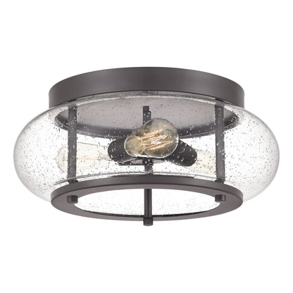Quoizel Trilogy 16in 3-Light Flush Mount | Industrial Old Bronze and Clear Seedy Glass | Hallway & Entryway | 16 x 16 x 7 in | Model TRG1616OZ