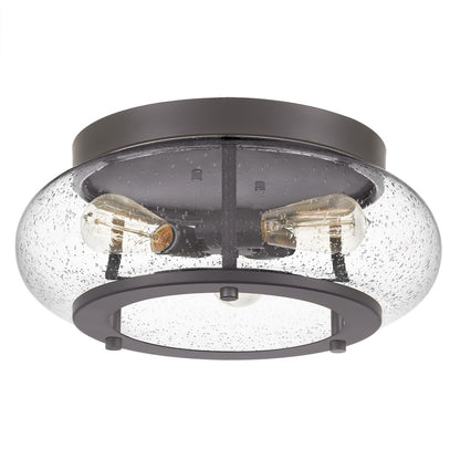 Quoizel Trilogy 16in 3-Light Flush Mount | Industrial Old Bronze and Clear Seedy Glass | Hallway & Entryway | 16 x 16 x 7 in | Model TRG1616OZ