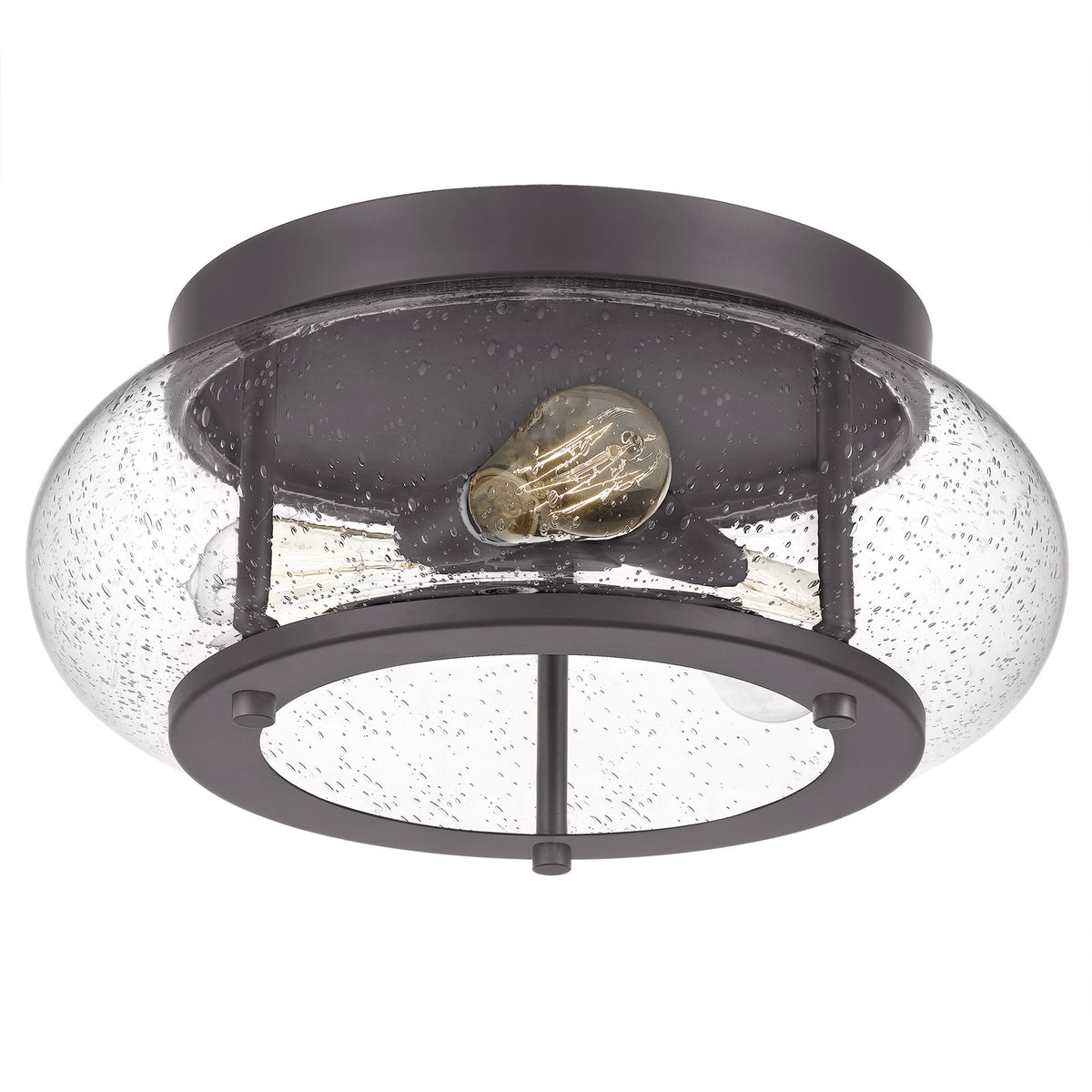 Quoizel Trilogy 16in 3-Light Flush Mount | Industrial Old Bronze and Clear Seedy Glass | Hallway & Entryway | 16 x 16 x 7 in | Model TRG1616OZ