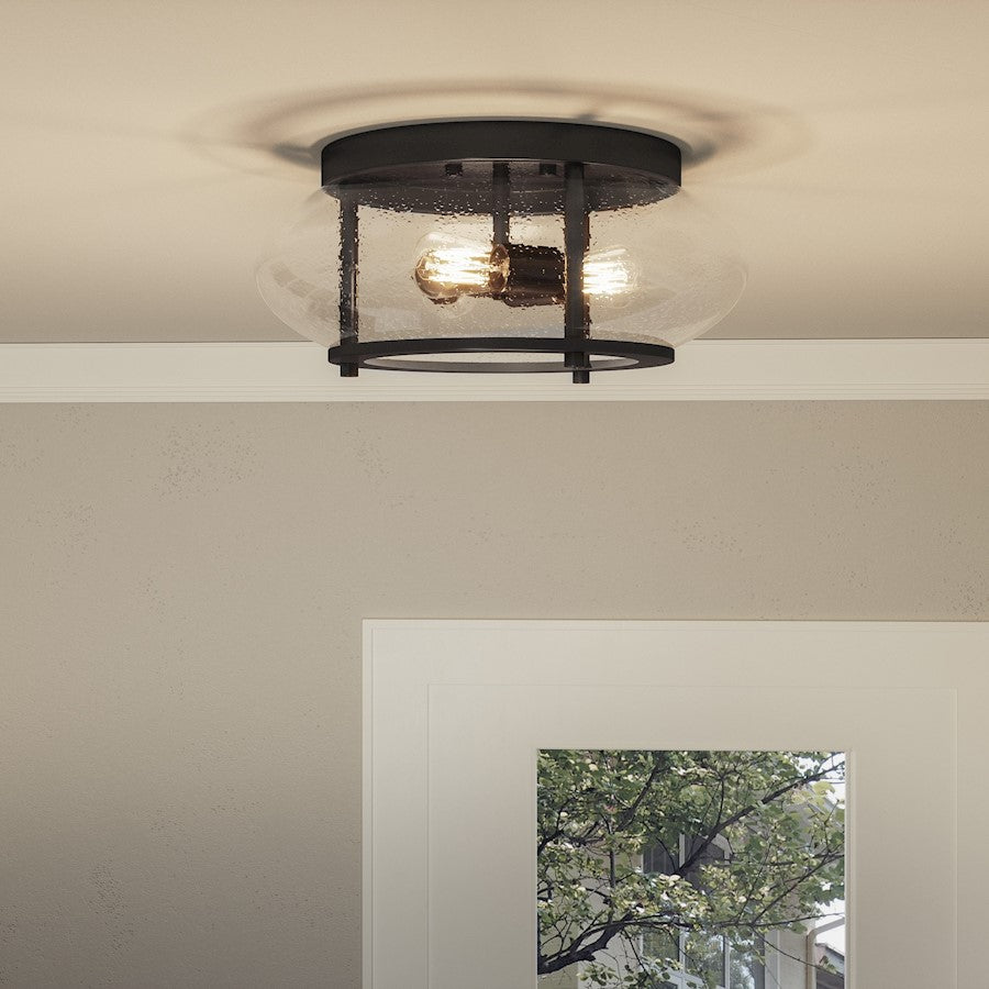 Quoizel Trilogy 16in 3-Light Flush Mount | Industrial Old Bronze and Clear Seedy Glass | Hallway & Entryway | 16 x 16 x 7 in | Model TRG1616OZ