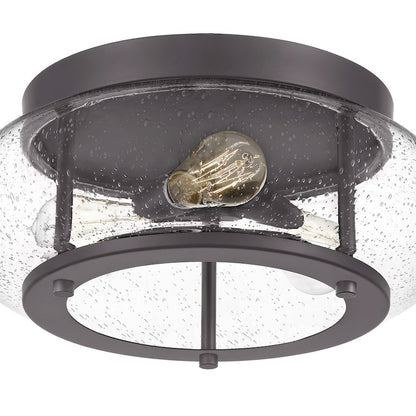 Quoizel Trilogy 16in 3-Light Flush Mount | Industrial Old Bronze and Clear Seedy Glass | Hallway & Entryway | 16 x 16 x 7 in | Model TRG1616OZ