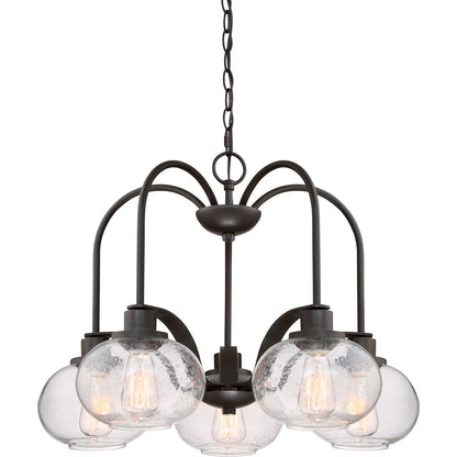 Quoizel Trilogy 26in 5-Light Chandelier | Industrial Old Bronze and Clear Seedy Glass | Dining Room & Foyer | 26.25 x 26.25 x 19 in | Model TRG5105OZ