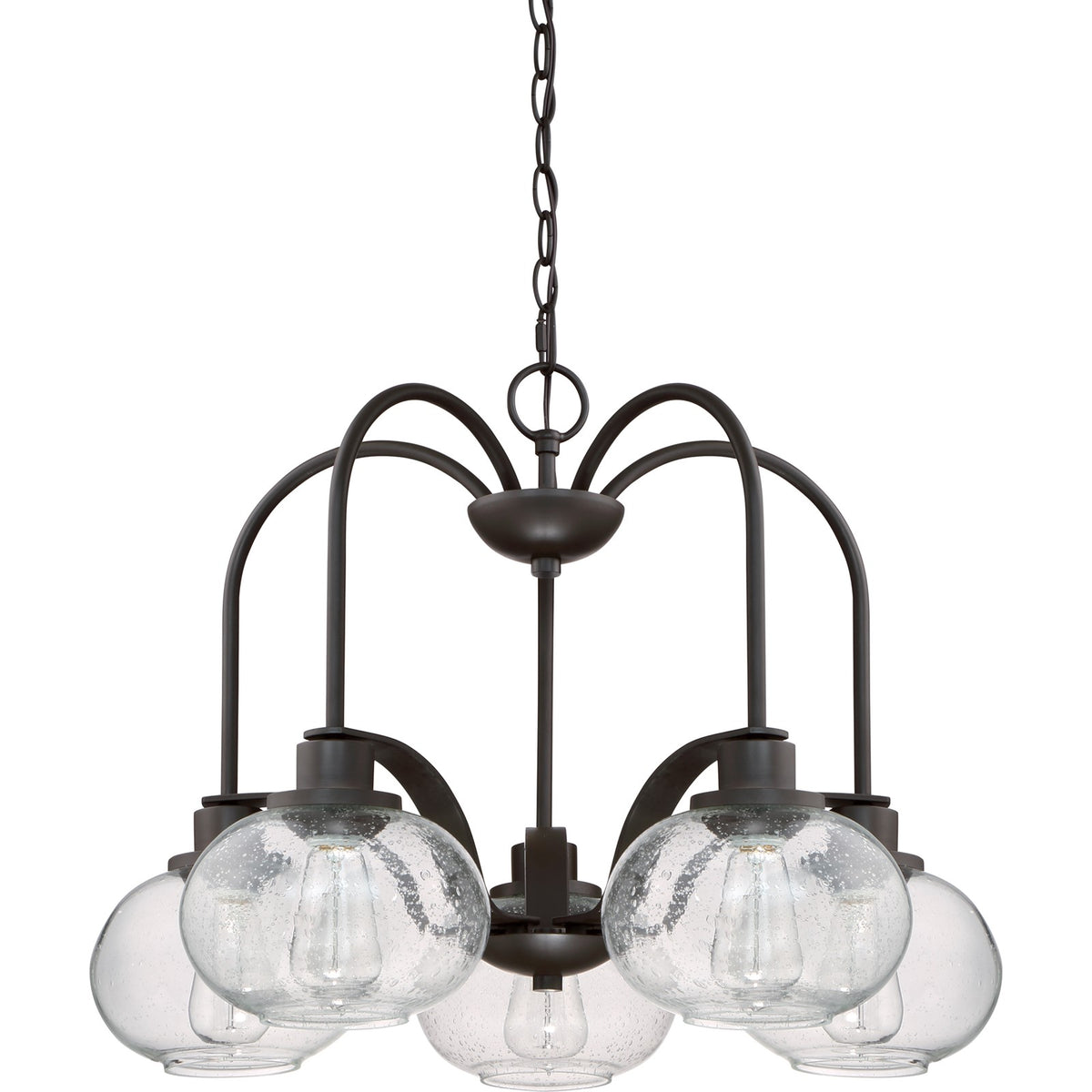 Quoizel Trilogy 26in 5-Light Chandelier | Industrial Old Bronze and Clear Seedy Glass | Dining Room & Foyer | 26.25 x 26.25 x 19 in | Model TRG5105OZ