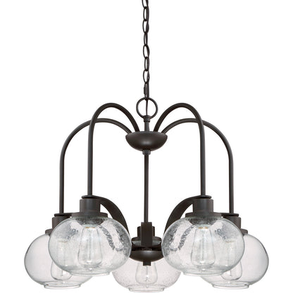 Quoizel Trilogy 26in 5-Light Chandelier | Industrial Old Bronze and Clear Seedy Glass | Dining Room & Foyer | 26.25 x 26.25 x 19 in | Model TRG5105OZ