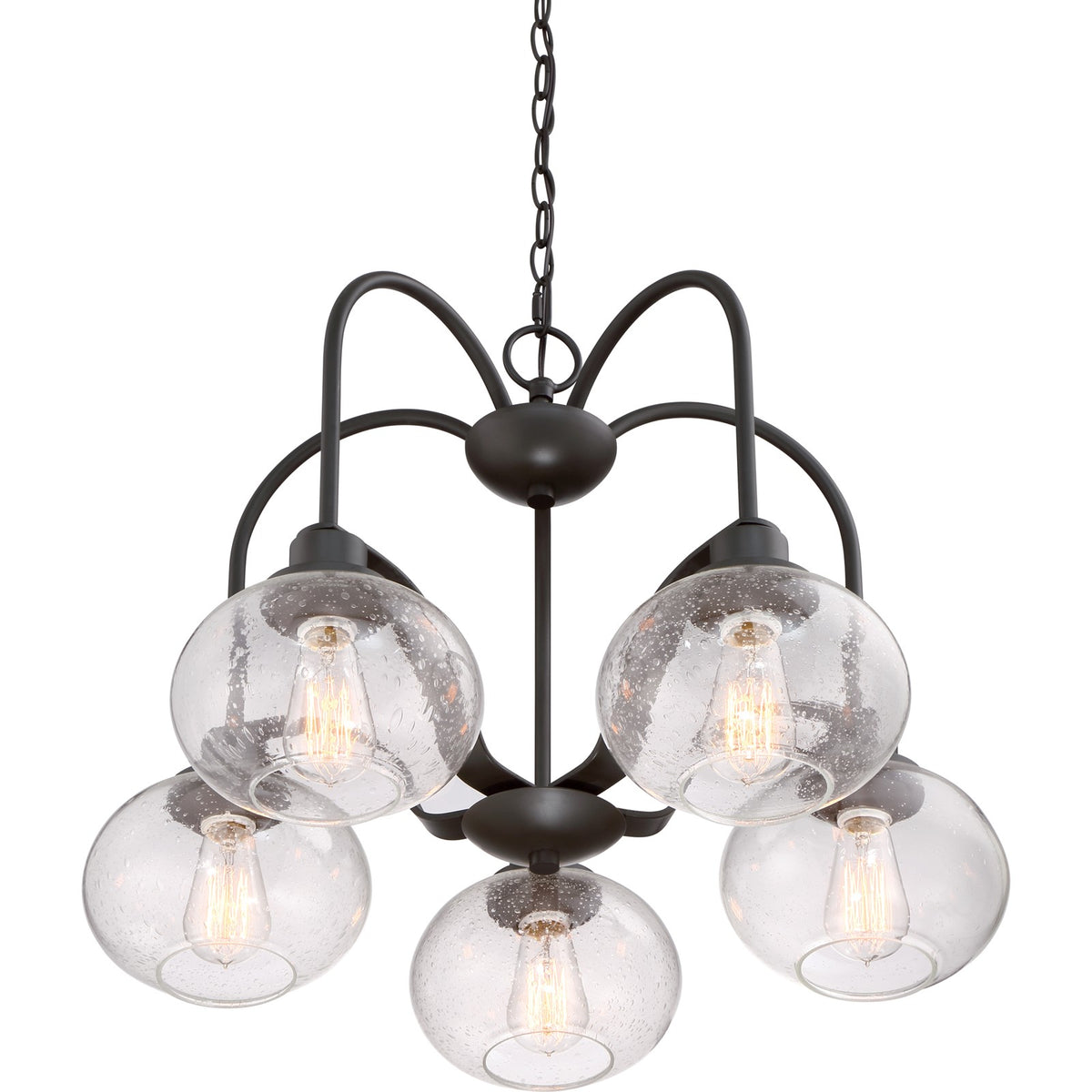 Quoizel Trilogy 26in 5-Light Chandelier | Industrial Old Bronze and Clear Seedy Glass | Dining Room & Foyer | 26.25 x 26.25 x 19 in | Model TRG5105OZ