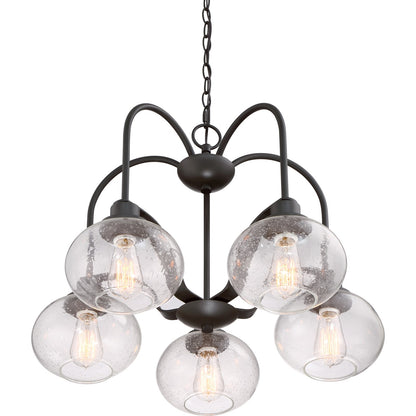 Quoizel Trilogy 26in 5-Light Chandelier | Industrial Old Bronze and Clear Seedy Glass | Dining Room & Foyer | 26.25 x 26.25 x 19 in | Model TRG5105OZ