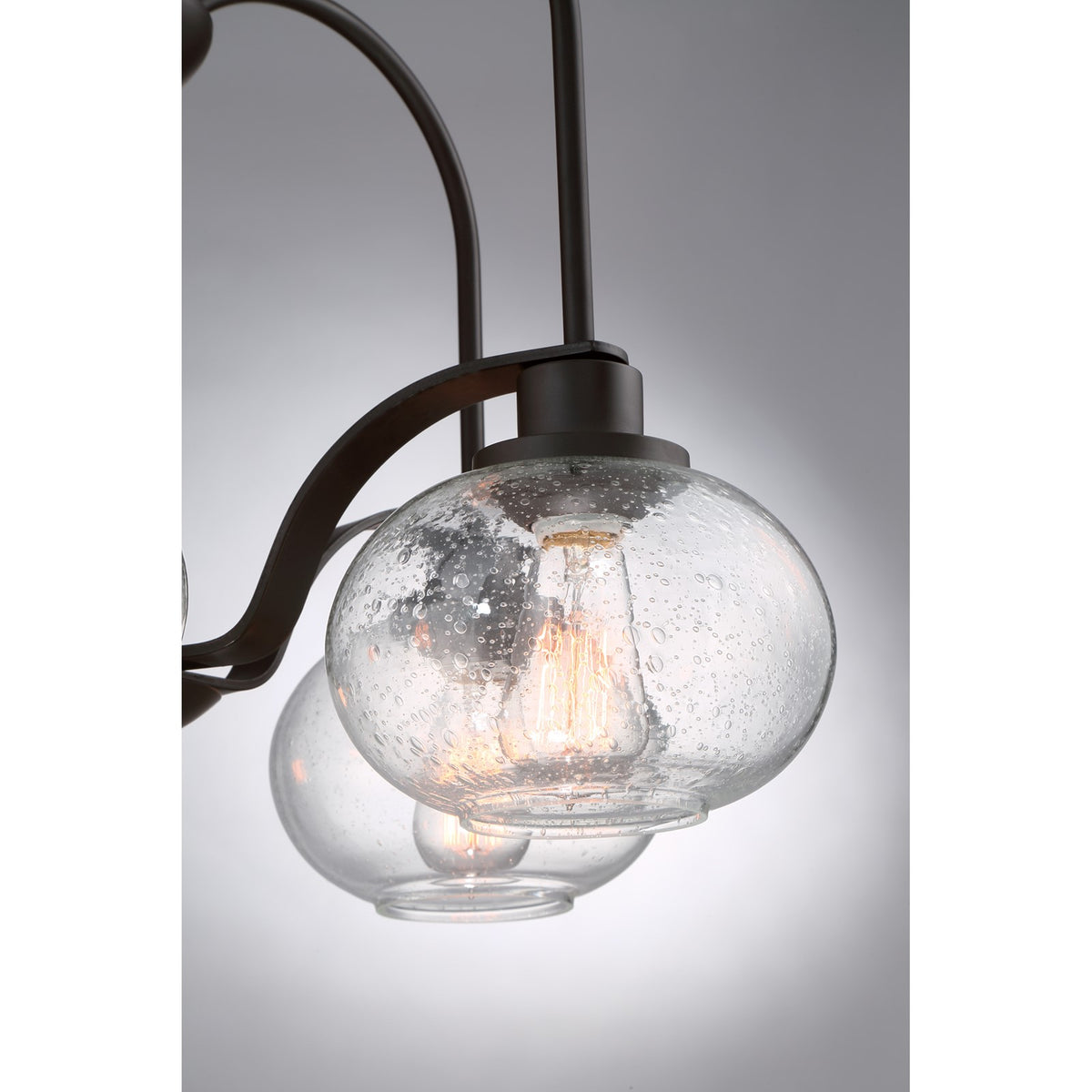Quoizel Trilogy 26in 5-Light Chandelier | Industrial Old Bronze and Clear Seedy Glass | Dining Room & Foyer | 26.25 x 26.25 x 19 in | Model TRG5105OZ