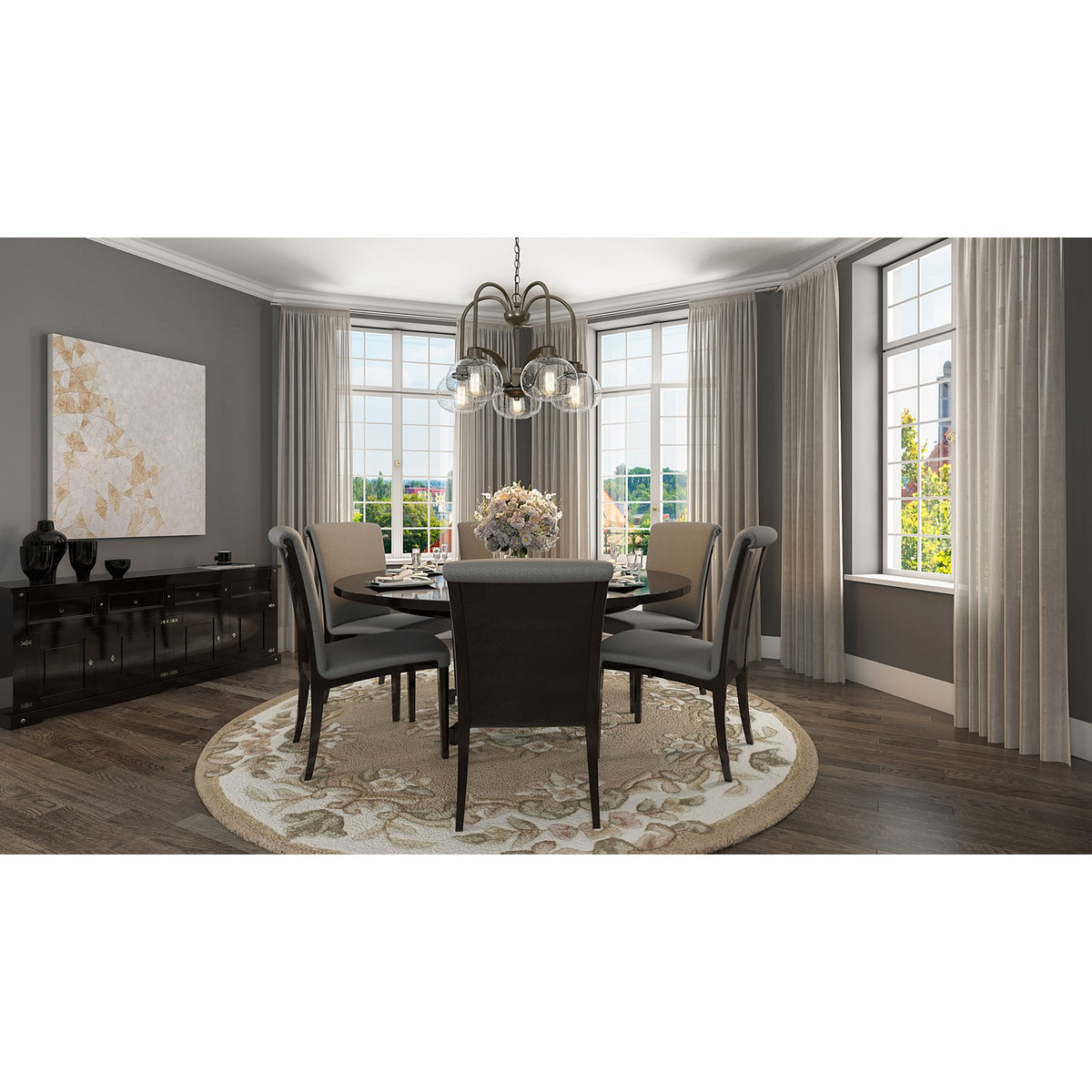 Quoizel Trilogy 26in 5-Light Chandelier | Industrial Old Bronze and Clear Seedy Glass | Dining Room & Foyer | 26.25 x 26.25 x 19 in | Model TRG5105OZ