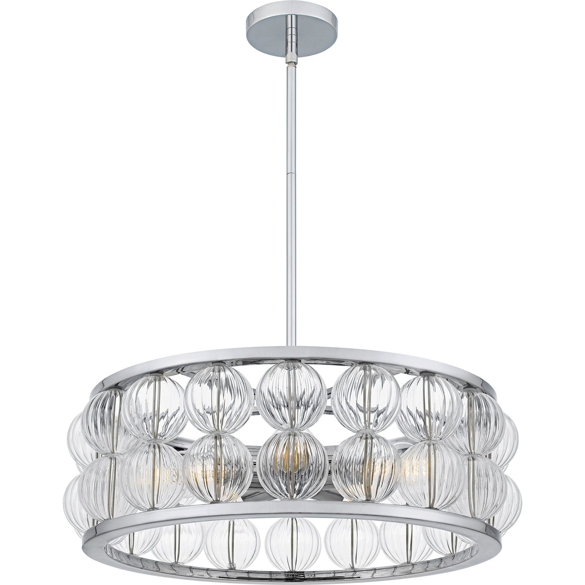 Quoizel Terrarock 23in 5-Light Pendant | Glam Polished Chrome and Clear Ribbed Glass | Kitchen Island & Dining Room | Model TRK2823C