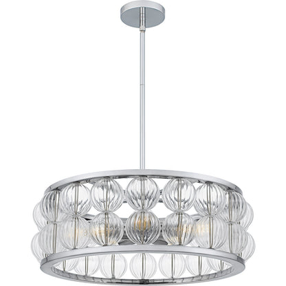 Quoizel Terrarock 23in 5-Light Pendant | Glam Polished Chrome and Clear Ribbed Glass | Kitchen Island & Dining Room | Model TRK2823C