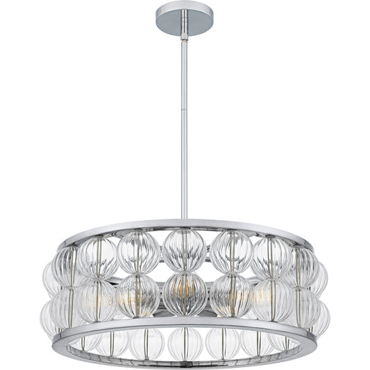 Quoizel Terrarock 23in 5-Light Pendant | Glam Polished Chrome and Clear Ribbed Glass | Kitchen Island & Dining Room | Model TRK2823C