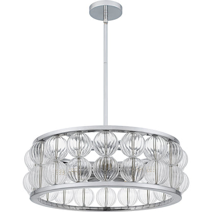 Quoizel Terrarock 23in 5-Light Pendant | Glam Polished Chrome and Clear Ribbed Glass | Kitchen Island & Dining Room | Model TRK2823C