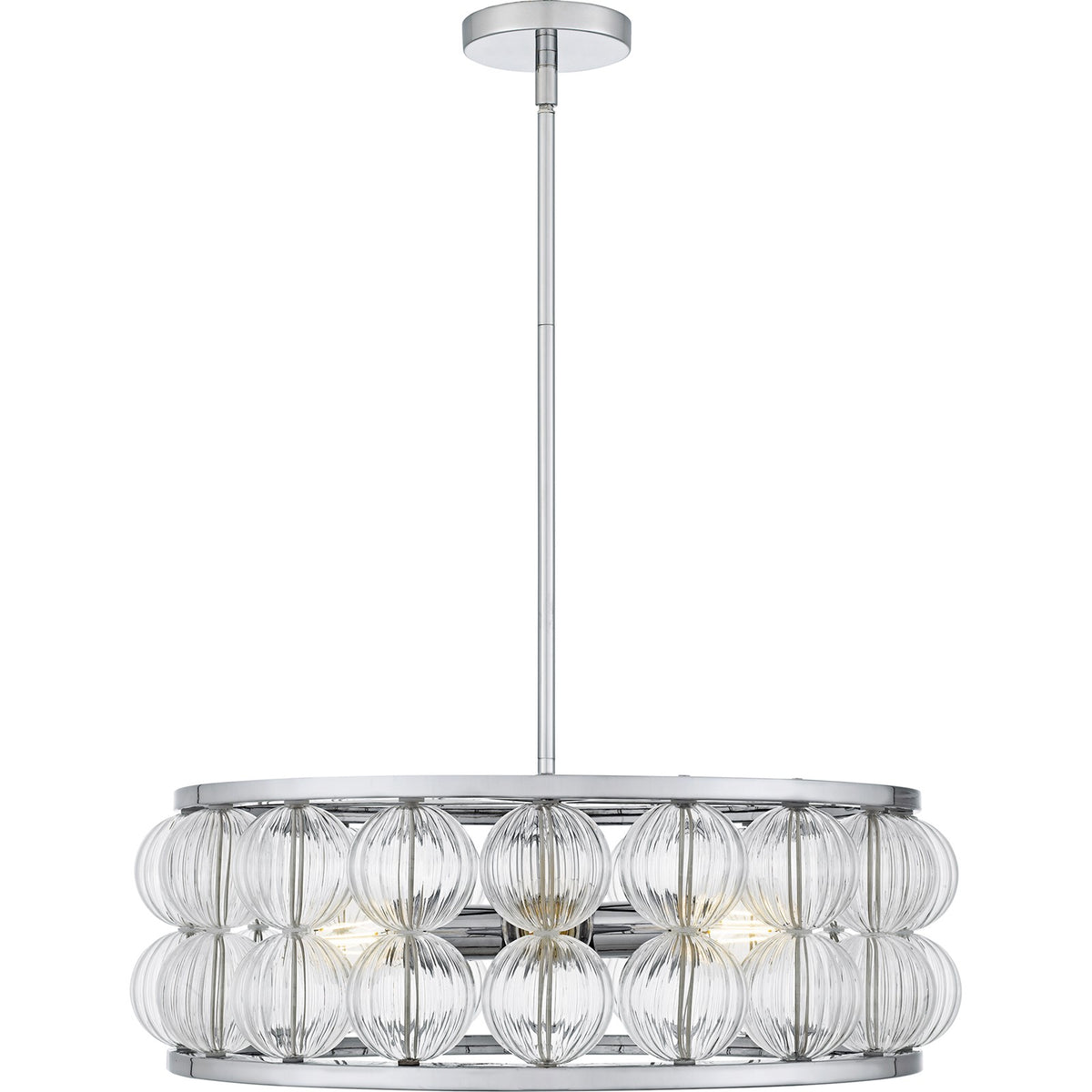 Quoizel Terrarock 23in 5-Light Pendant | Glam Polished Chrome and Clear Ribbed Glass | Kitchen Island & Dining Room | Model TRK2823C