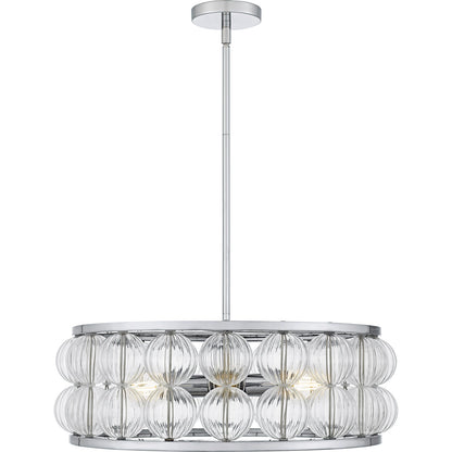 Quoizel Terrarock 23in 5-Light Pendant | Glam Polished Chrome and Clear Ribbed Glass | Kitchen Island & Dining Room | Model TRK2823C
