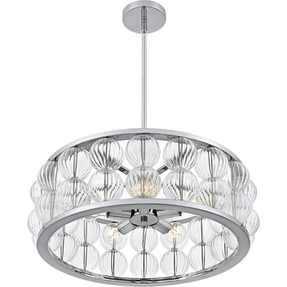 Quoizel Terrarock 23in 5-Light Pendant | Glam Polished Chrome and Clear Ribbed Glass | Kitchen Island & Dining Room | Model TRK2823C