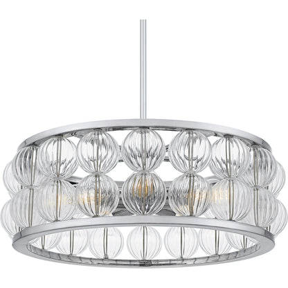 Quoizel Terrarock 23in 5-Light Pendant | Glam Polished Chrome and Clear Ribbed Glass | Kitchen Island & Dining Room | Model TRK2823C