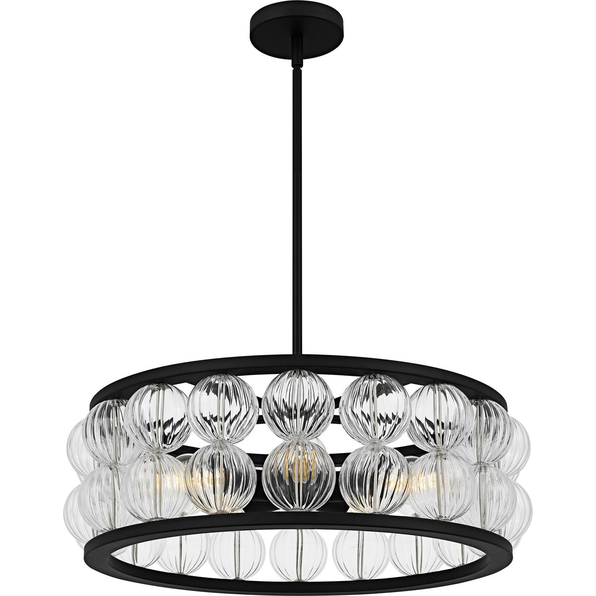 Quoizel Terrarock 23in 5-Light Pendant | Glam Matte Black and Clear Ribbed Glass | Dining Room & Foyer | 23 x 23 x 8.75 in | Model TRK2823MBK