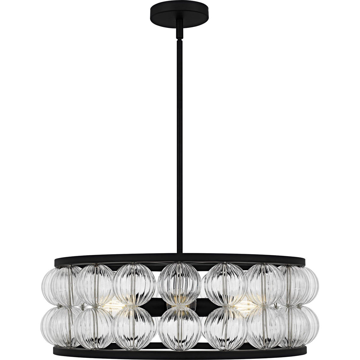 Quoizel Terrarock 23in 5-Light Pendant | Glam Matte Black and Clear Ribbed Glass | Dining Room & Foyer | 23 x 23 x 8.75 in | Model TRK2823MBK