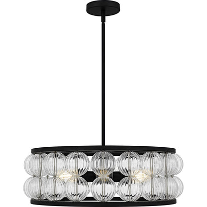Quoizel Terrarock 23in 5-Light Pendant | Glam Matte Black and Clear Ribbed Glass | Dining Room & Foyer | 23 x 23 x 8.75 in | Model TRK2823MBK